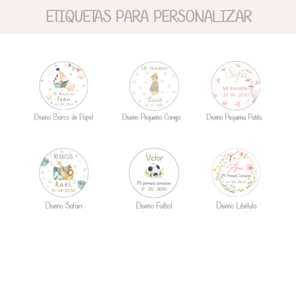 Muestrario de las etiquetas personalizadas existentes