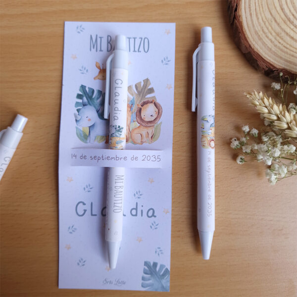 Bolígrafo personalizado con el diseño safari para bautizo