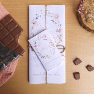 Chocolate personalizado para comunión con el diseño Libélula. Tableta y chocolatina Nestlé extrafino