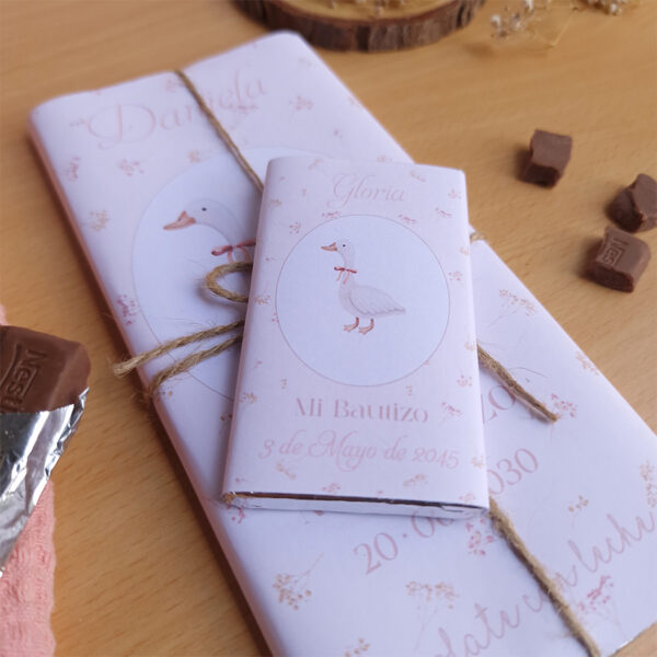 chocolatina personalizada bautizo diseño pequeña patita con envoltorio exclusivo