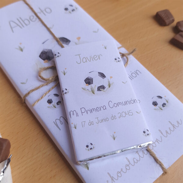 chocolatina personalizada comunión diseño futbol con envoltorio exclusivo