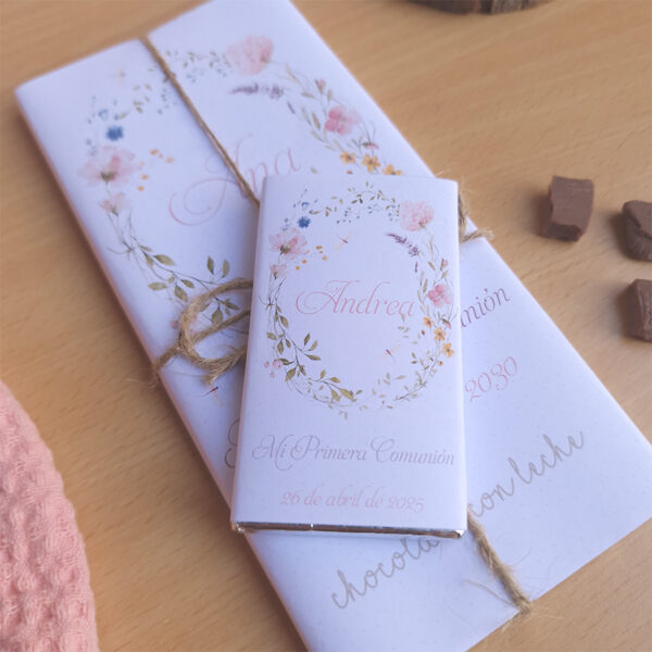 chocolatina personalizada comunión diseño libélula con envoltorio exclusivo