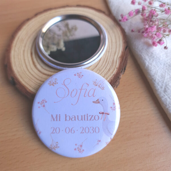 Espejo personalizado para bautizo con el diseño pequeña patita