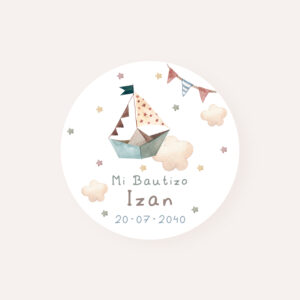 Pack Etiquetas y Pegatinas personalizadas para bautizo con el diseño Barco de Papel