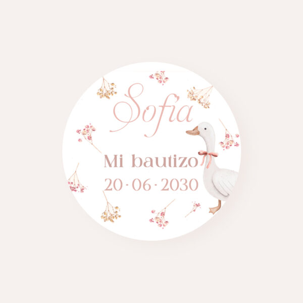 Pack Etiquetas y Pegatinas personalizadas para bautizo con el diseño pequeña patita