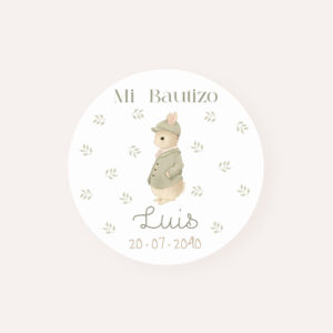 Pack Etiquetas y Pegatinas personalizadas para bautizo con el diseño pequeño conejo