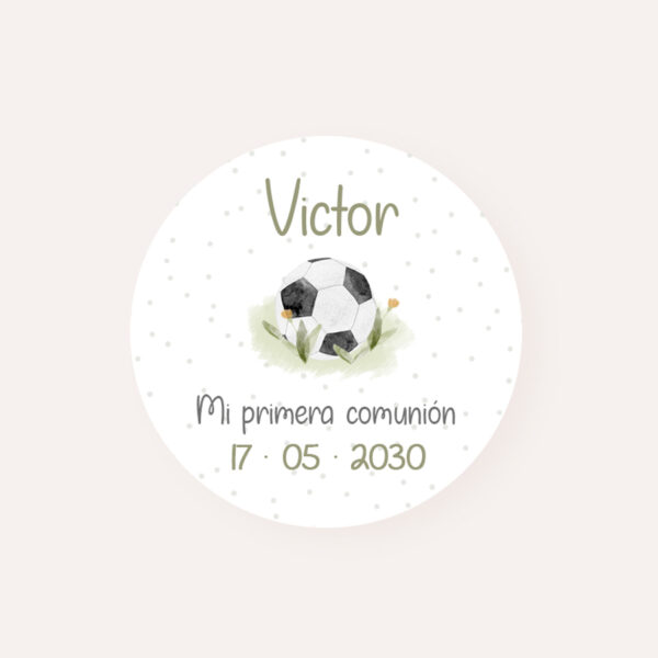 Pack Etiquetas y Pegatinas personalizadas para comunión con el diseño futbol