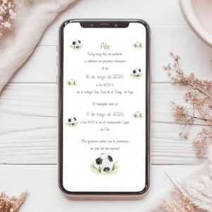 Invitación digital primera comunión con el diseño fútbol