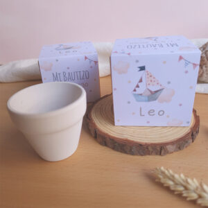 caja personalizada lateral del kit plantable diseño barco de papel para bautizo