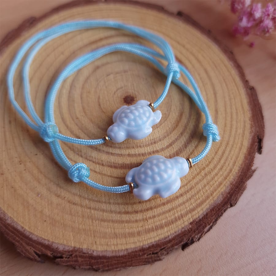 Pulsera personalizada tortuga modelo azul para bautizo o comunión