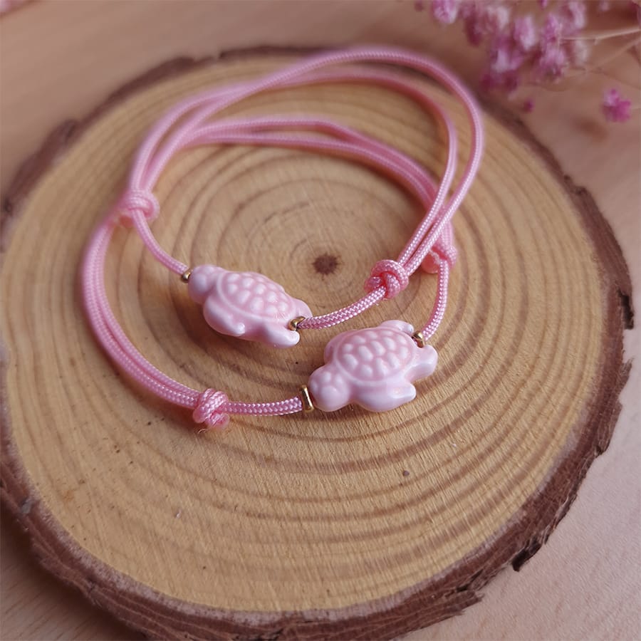 Pulsera personalizada tortuga modelo rosa para bautizo o comunión