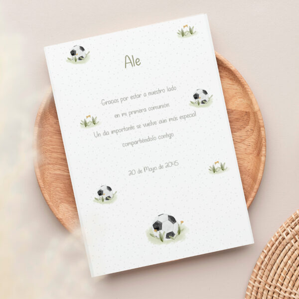 Recordatorio personalizado para Comunión con el diseño Fútbol