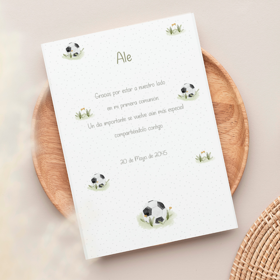 Recordatorio personalizado para Comunión con el diseño Fútbol