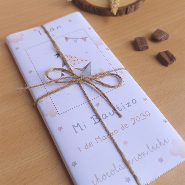 Tableta de chocolate personalizada bautizo diseño Barco de papel, Nestlé
