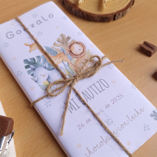 Tableta de chocolate personalizada bautizo diseño safari, Nestlé