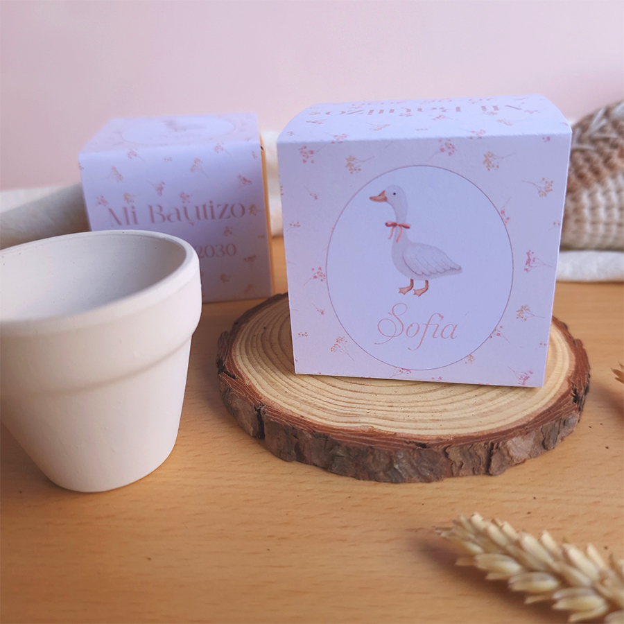 caja personalizada lateral del kit plantable diseño pequeña patita para bautizo