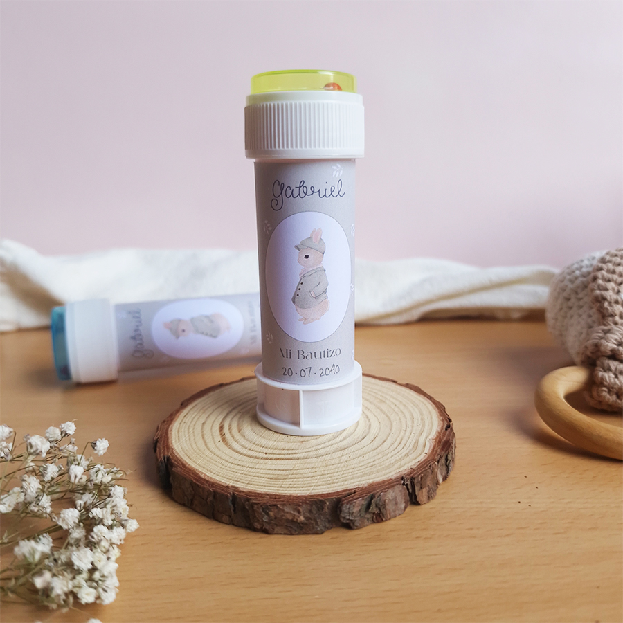 Pompero personalizado para bautizo diseño pequeño conejo