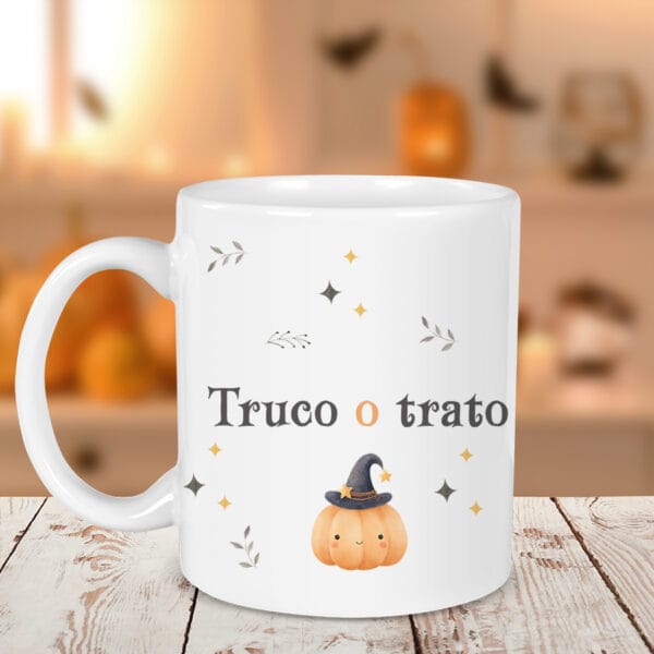 taza de cerámica personalizada truco o trato niño