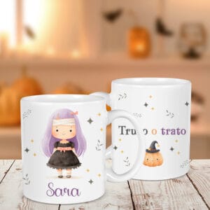 Taza personalizada halloween niña por ambos lados