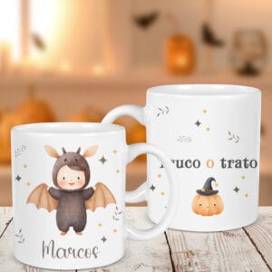 Taza personalizada halloween niño por ambos lados