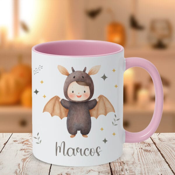 Taza personalizada halloween niño con el interior y el asa en rosa