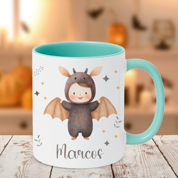 Taza personalizada halloween niño con el interior y el asa en verde