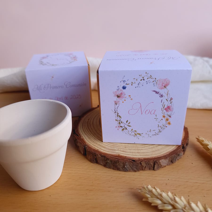 caja personalizada lateral del kit plantable diseño libelula para primera comunion