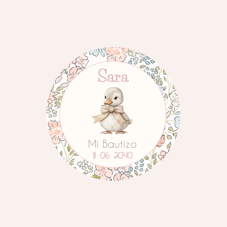 etiquetas pegatinas personalizadas para bautizo con el diseño patito