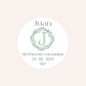 etiquetas pegatinas personalizadas para comunión con el diseño hojas Srta Lottie