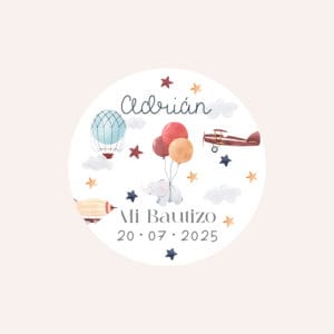 etiquetas pegatinas personalizadas para bautizo con el diseño Globos