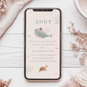 Invitación digital para bautizo con el diseño oceano