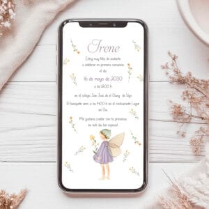 Invitación digital para comunión con el diseño Hada