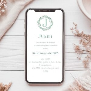 Invitación digital para comunión con el diseño Hojas