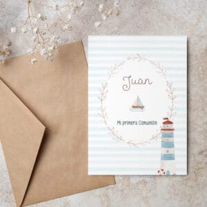 Invitación comunión en papel con diseño Nautica