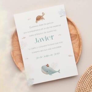 Recordatorio personalizado para bautizo con el diseño Oceano