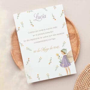 Recordatorio personalizado para comunión con el diseño Hada.