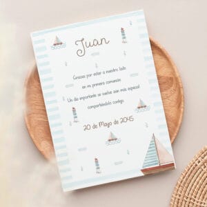 Recordatorio personalizado para comunión con el diseño Nautica.